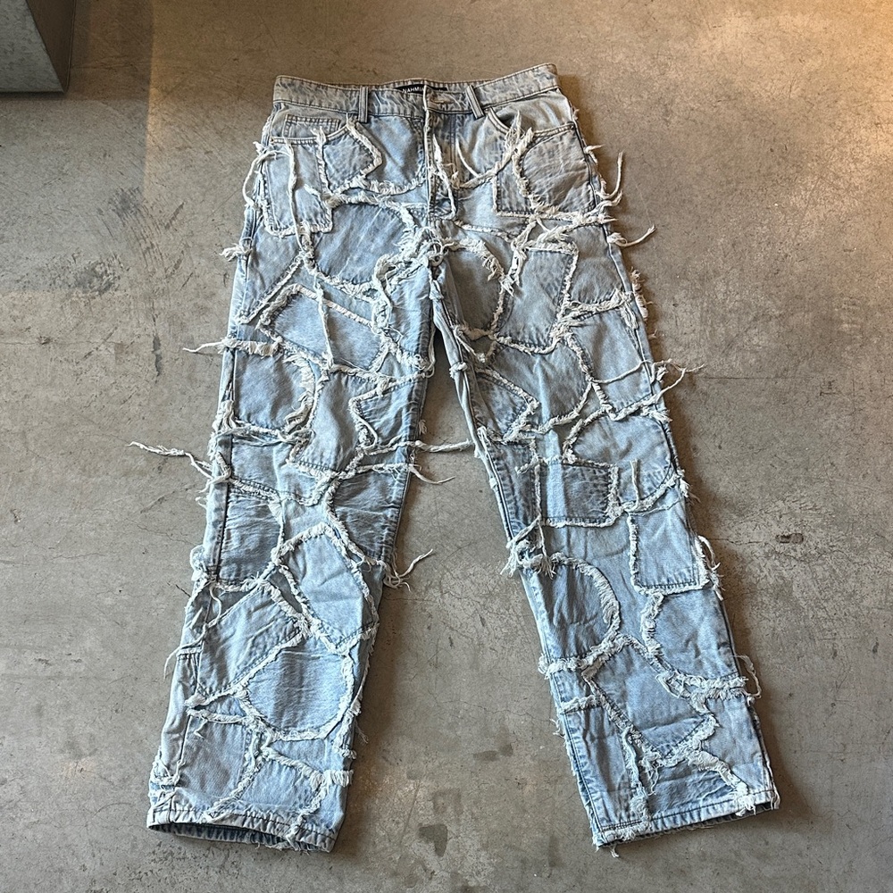 Men's Light Blue Patchwork Jeans